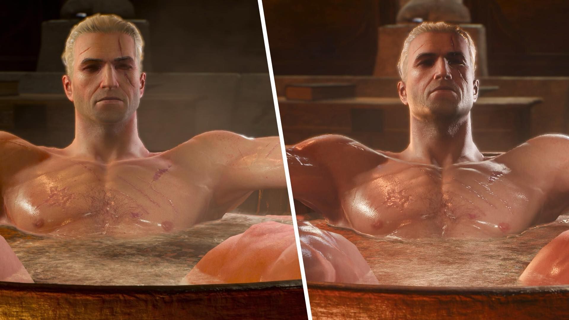 Here is your world-first comparison between original and remastered Tub Geralt in The Witcher 3