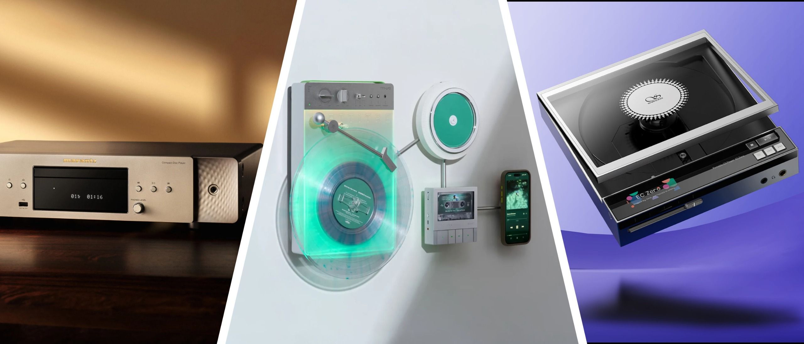 Fancy a wall-mounted CD player? How about one with a TV on the back? Here are the new disc-spinners that do things a little differently