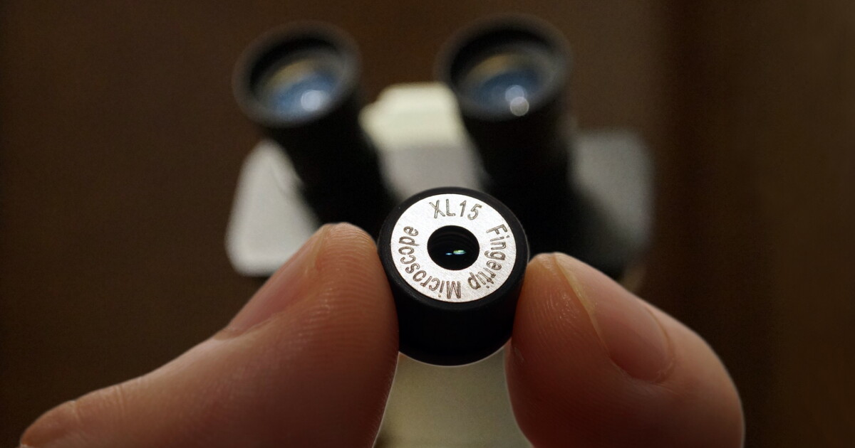 Pocket microscope backs away to show more of what you want to see