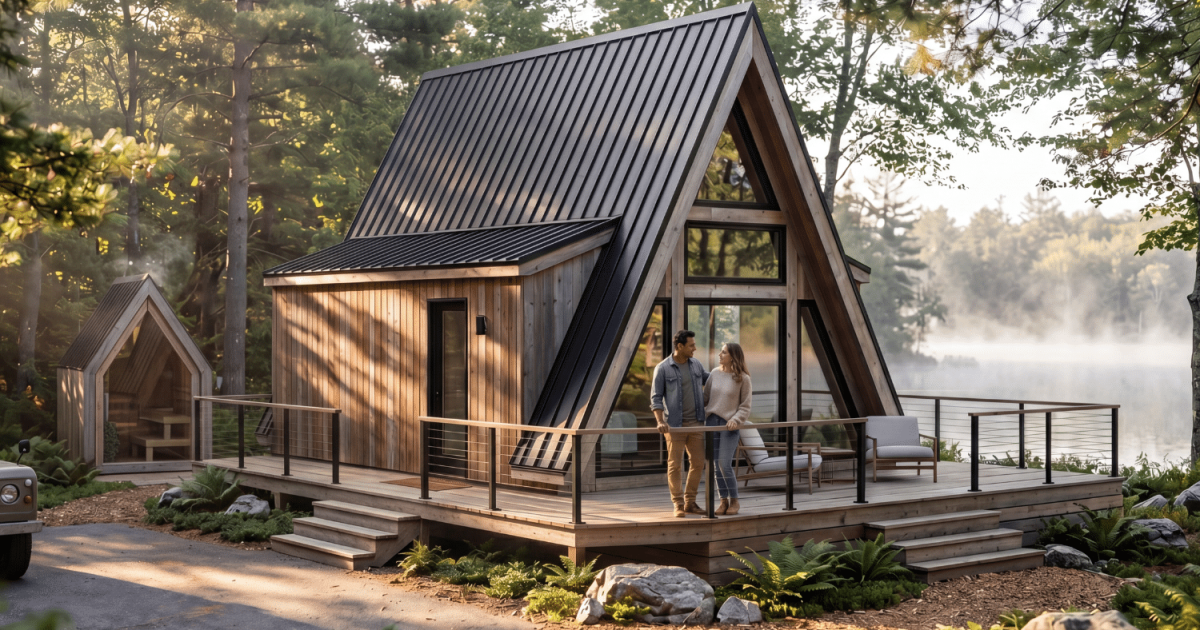 Tiny A-frame retreat provides rustic cabin living without compromise