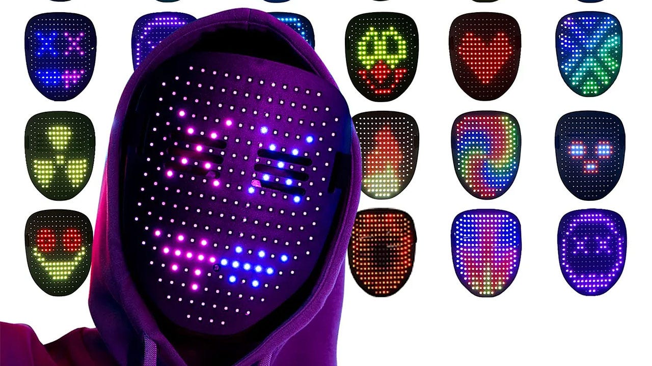 Save 50% Off a Rechargeable 256-LED Light Up Mask With 50 Different Effects for Halloween, Now Under $20