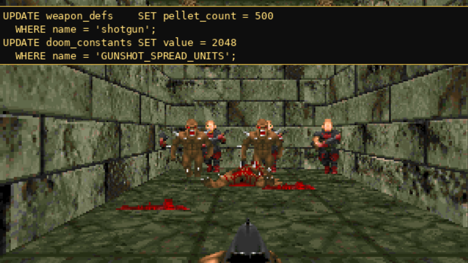 Database expert runs Doom in SQL with just 5,900 lines of code — 1,300-line graphical renderer spans 89 different tables, full-featured SQLDoom is the sequel to embryonic DoomQL