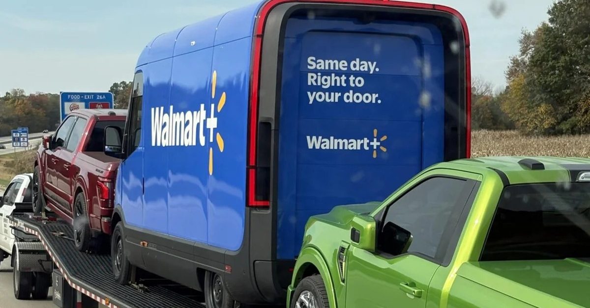 Rivian electric van spotted in Walmart+ livery, hinting at a fleet deal