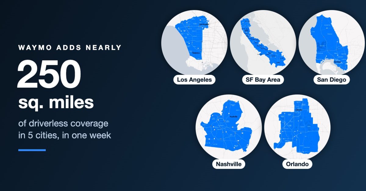 Waymo adds nearly 250 square miles of robotaxi coverage in 5 cities